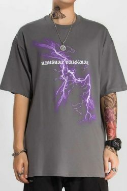 Coquette Aesthetic Lightning Tee: Y2K Fashion with Grunge Style & Pastel Goth Vibes