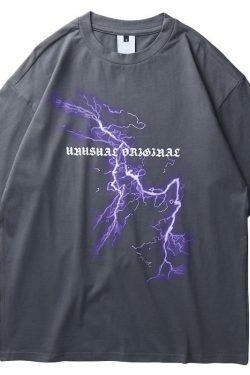 Coquette Aesthetic Lightning Tee: Y2K Fashion with Grunge Style & Pastel Goth Vibes