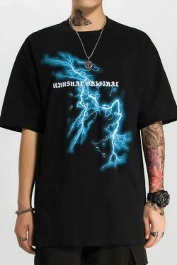 Coquette Aesthetic Lightning Tee: Y2K Fashion with Grunge Style & Pastel Goth Vibes