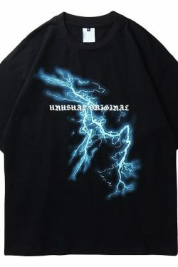 Coquette Aesthetic Lightning Tee: Y2K Fashion with Grunge Style & Pastel Goth Vibes