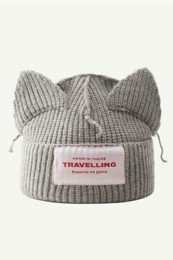 Coquette Aesthetic Logo Patched Cute Ear Beanie Hat