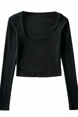Coquette Aesthetic Long-Sleeve Square Neck Cropped T-Shirt