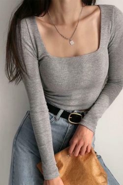 Coquette Aesthetic Long-Sleeve Square Neck Cropped T-Shirt