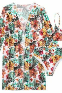 Coquette Aesthetic Long-Sleeved Swimsuit Set with Printed Design