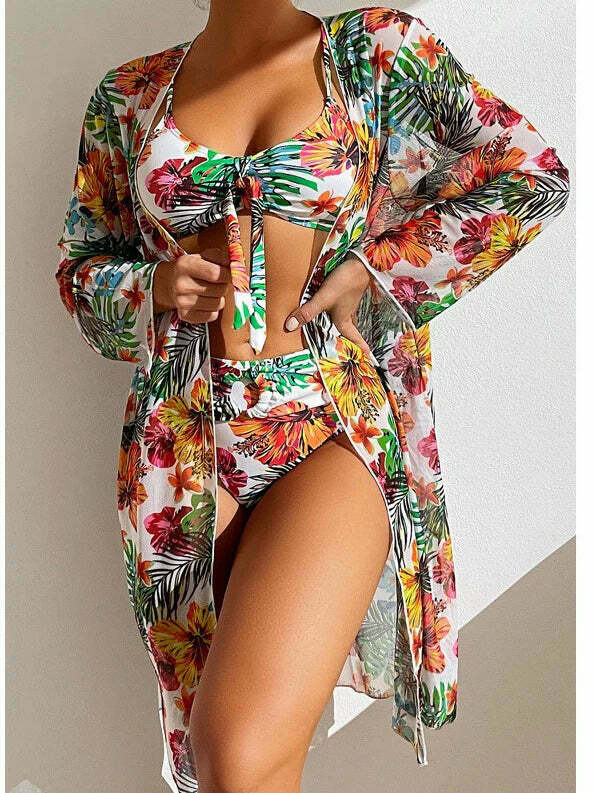 Coquette Aesthetic Long-Sleeved Swimsuit Set with Printed Design Coquette Aesthetic Long-Sleeved Swimsuit Set with Printed Design