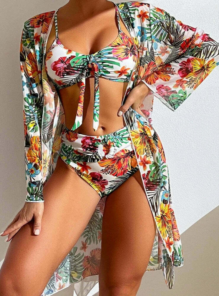 Coquette Aesthetic Long-Sleeved Swimsuit Set with Printed Design Coquette Aesthetic Long-Sleeved Swimsuit Set with Printed Design