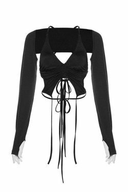 Coquette Aesthetic Long Sleeve Bolero and Cami Set - Y2K Fashion Women's Outfit