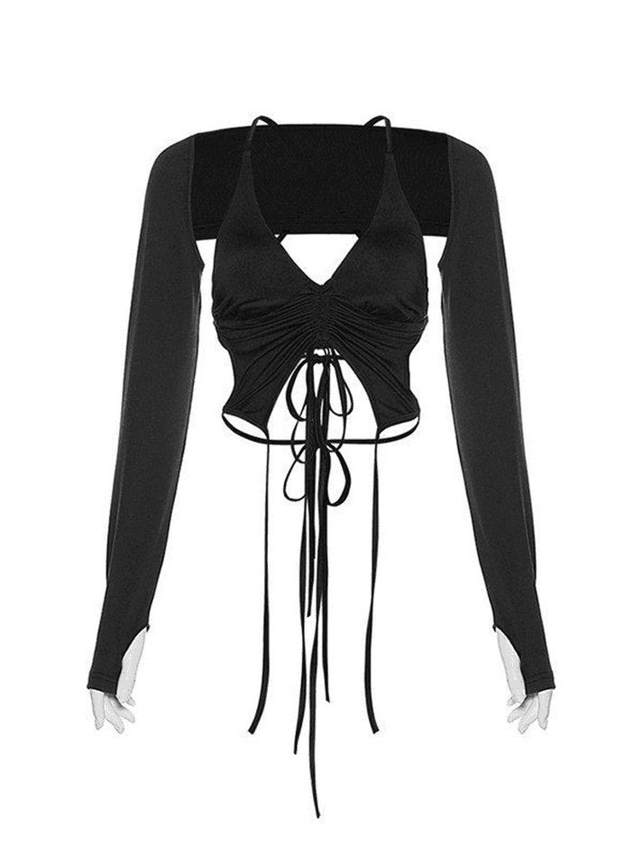Coquette Aesthetic Long Sleeve Bolero and Cami Set - Y2K Fashion Women's Outfit