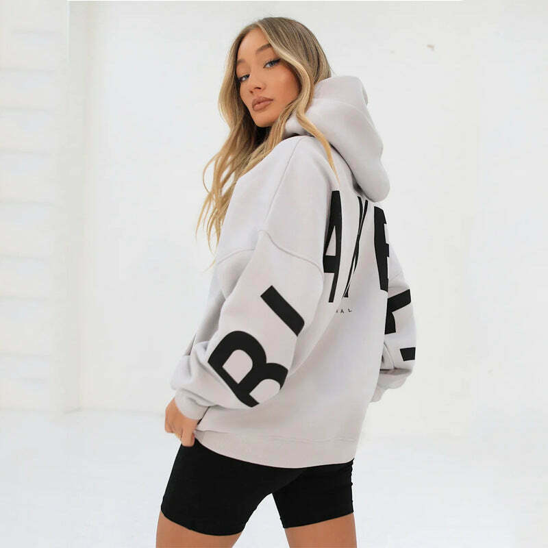 Coquette Aesthetic Loose Fit Hoodie with Big Thick Letters - Y2K Fashion Statement Coquette Aesthetic Loose Fit Hoodie with Big Thick Letters - Y2K Fashion Statement
