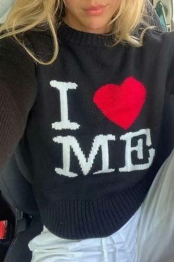 Coquette Aesthetic Love Me Black Pullover Sweater - Y2K Fashion Grunge Style Cute Tops