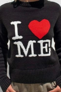 Coquette Aesthetic Love Me Black Pullover Sweater - Y2K Fashion Grunge Style Cute Tops