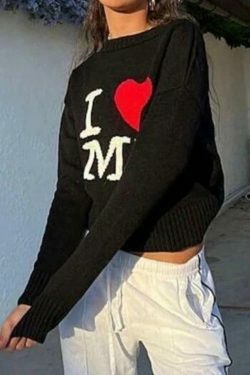 Coquette Aesthetic Love Me Black Pullover Sweater - Y2K Fashion Grunge Style Cute Tops