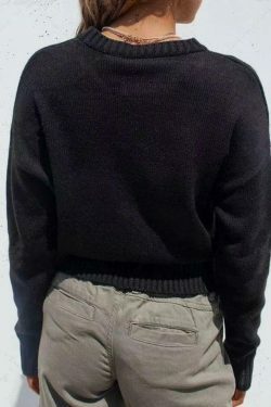 Coquette Aesthetic Love Me Black Pullover Sweater - Y2K Fashion Grunge Style Cute Tops