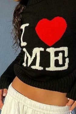 Coquette Aesthetic Love Me Black Pullover Sweater - Y2K Fashion Grunge Style Cute Tops