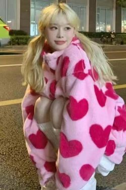 Coquette Aesthetic Love Struck Fur Jacket - Y2K Fashion Women's Clothing