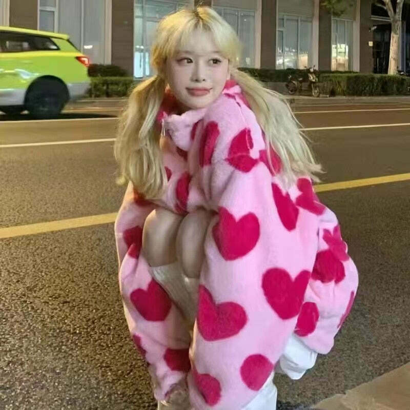 Coquette Aesthetic Love Struck Fur Jacket - Y2K Fashion Women's Clothing