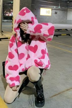 Coquette Aesthetic Love Struck Fur Jacket - Y2K Fashion Women's Clothing