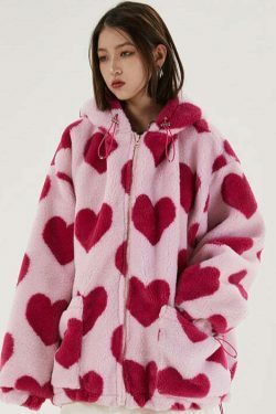 Coquette Aesthetic Love Struck Fur Jacket - Y2K Fashion Women's Clothing