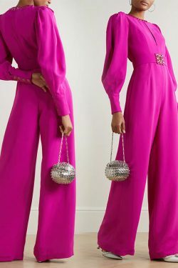 Coquette Aesthetic Magenta Voluminous Sleeves Crepe Jumpsuit - Y2K Fashion Statement