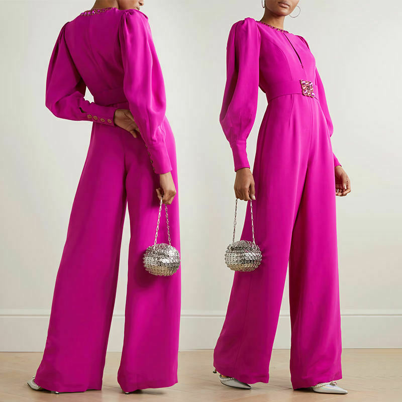 Coquette Aesthetic Magenta Voluminous Sleeves Crepe Jumpsuit - Y2K Fashion Statement Coquette Aesthetic Magenta Voluminous Sleeves Crepe Jumpsuit - Y2K Fashion Statement