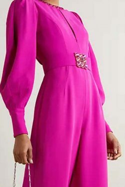 Coquette Aesthetic Magenta Voluminous Sleeves Crepe Jumpsuit - Y2K Fashion Statement