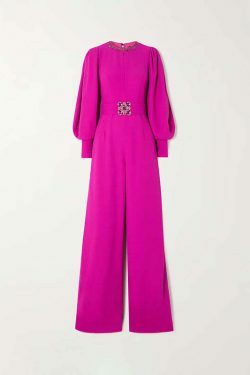 Coquette Aesthetic Magenta Voluminous Sleeves Crepe Jumpsuit - Y2K Fashion Statement