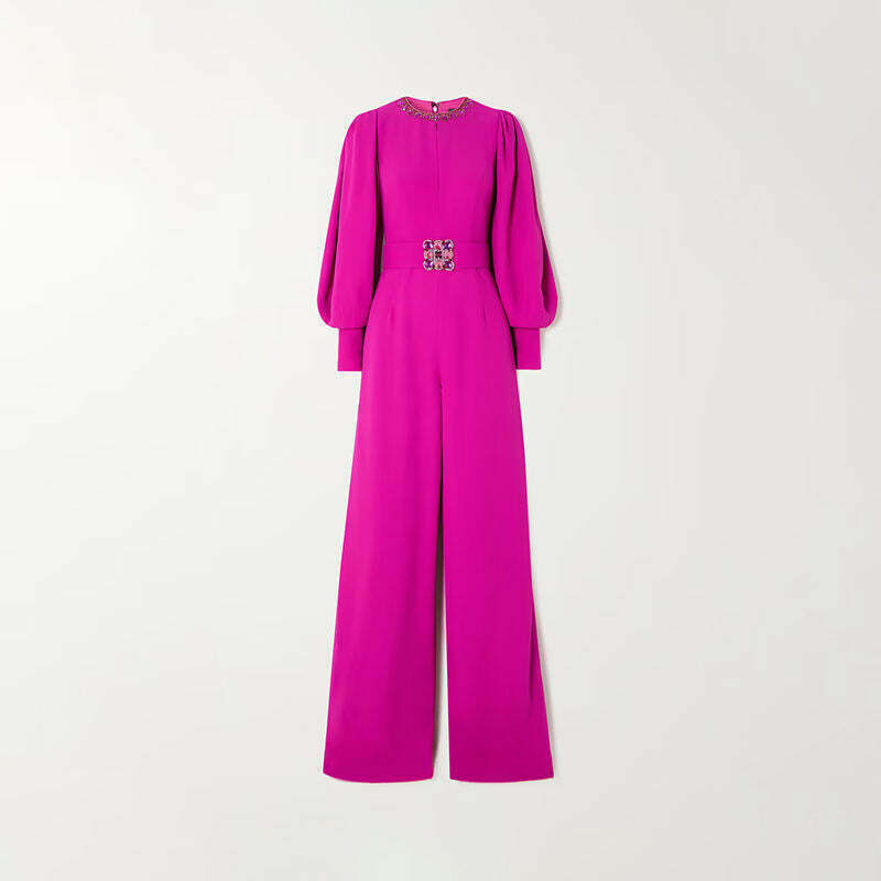 Coquette Aesthetic Magenta Voluminous Sleeves Crepe Jumpsuit - Y2K Fashion Statement Coquette Aesthetic Magenta Voluminous Sleeves Crepe Jumpsuit - Y2K Fashion Statement