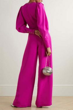 Coquette Aesthetic Magenta Voluminous Sleeves Crepe Jumpsuit - Y2K Fashion Statement