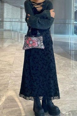 Coquette Aesthetic Maxi Dress with Generous Collar for Women - Y2K Fashion Statement