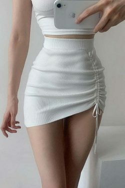 Coquette Aesthetic Melanie Knitted Drawstring Mini Skirt