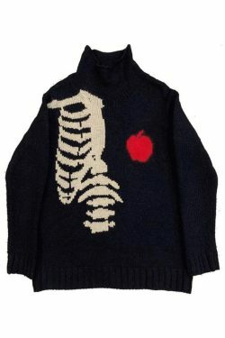 Coquette Aesthetic Men's Skeleton Jacquard Turtleneck Sweater