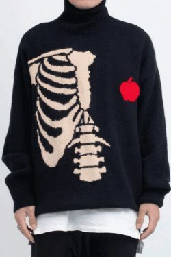 Coquette Aesthetic Men's Skeleton Jacquard Turtleneck Sweater