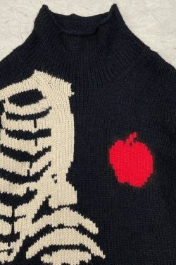 Coquette Aesthetic Men's Skeleton Jacquard Turtleneck Sweater