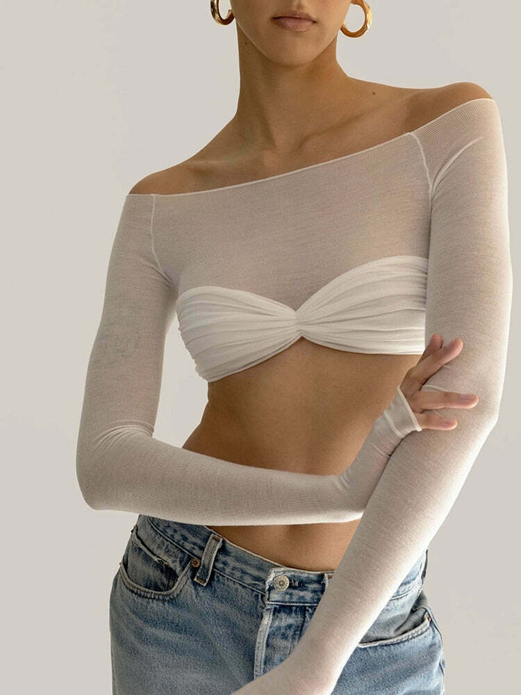 Coquette Aesthetic Mesh Crop Top - Y2K Fashion Women's Clothing for Grunge and Pastel Goth Style