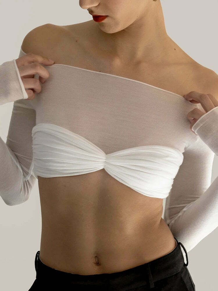 Coquette Aesthetic Mesh Crop Top - Y2K Fashion Women's Clothing for Grunge and Pastel Goth Style