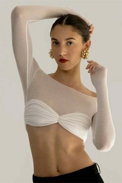 Coquette Aesthetic Mesh Crop Top - Y2K Fashion Women's Clothing for Grunge and Pastel Goth Style