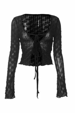 Coquette Aesthetic Mesh Lace-Up Blouse: Y2K Fashion with Grunge Twist