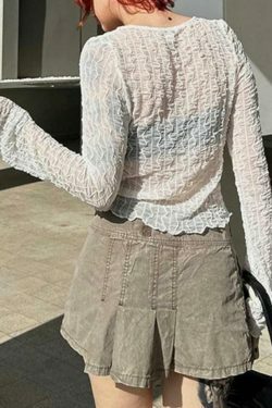 Coquette Aesthetic Mesh Lace-Up Blouse: Y2K Fashion with Grunge Twist