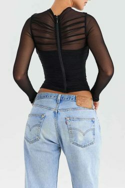 Coquette Aesthetic Mesh Tee: Y2K Fashion with a Touch of Grunge and Pastel Goth Vibes