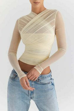 Coquette Aesthetic Mesh Tee: Y2K Fashion with a Touch of Grunge and Pastel Goth Vibes