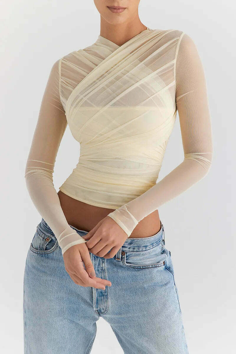 Coquette Aesthetic Mesh Tee: Y2K Fashion with a Touch of Grunge and Pastel Goth Vibes Coquette Aesthetic Mesh Tee: Y2K Fashion with a Touch of Grunge and Pastel Goth Vibes