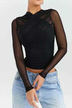 Coquette Aesthetic Mesh Tee: Y2K Fashion with a Touch of Grunge and Pastel Goth Vibes