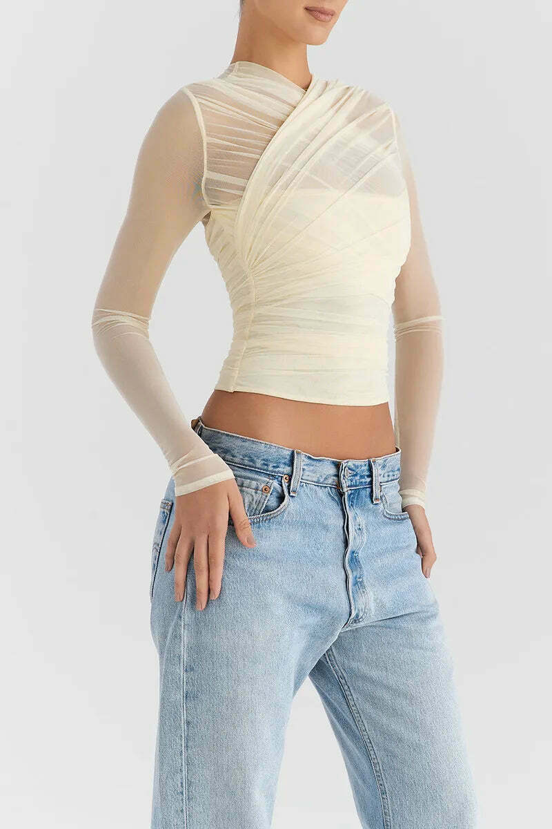 Coquette Aesthetic Mesh Tee: Y2K Fashion with a Touch of Grunge and Pastel Goth Vibes Coquette Aesthetic Mesh Tee: Y2K Fashion with a Touch of Grunge and Pastel Goth Vibes