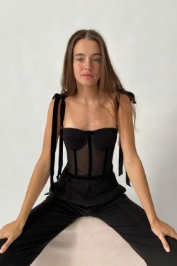 Coquette Aesthetic Meshed Beauty Lace-Up Top - Y2K Fashion with a Tempting Twist