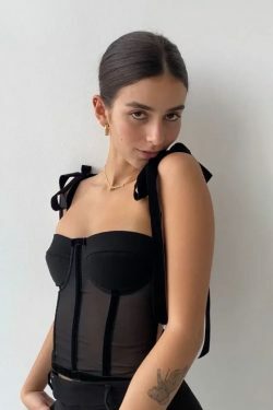 Coquette Aesthetic Meshed Beauty Lace-Up Top - Y2K Fashion with a Tempting Twist