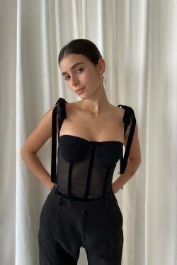 Coquette Aesthetic Meshed Beauty Lace-Up Top - Y2K Fashion with a Tempting Twist