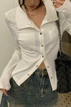 Coquette Aesthetic Metal Button Polo Neck Knit Sweater