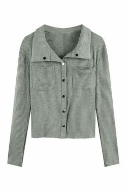 Coquette Aesthetic Metal Button Polo Neck Knit Sweater