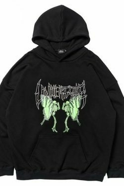 Coquette Aesthetic Metal Print Hoodie - Y2K Fashion Grunge Style Cute Tops Pastel Goth