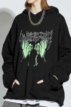Coquette Aesthetic Metal Print Hoodie - Y2K Fashion Grunge Style Cute Tops Pastel Goth